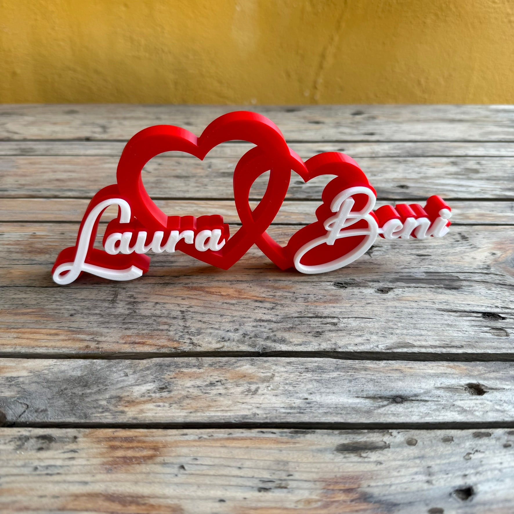 Corazón con nombres impreso en 3D