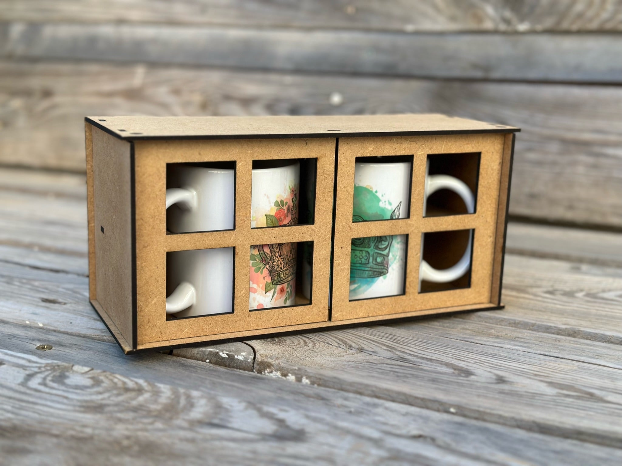 2 tazas personalizadas con caja de madera
